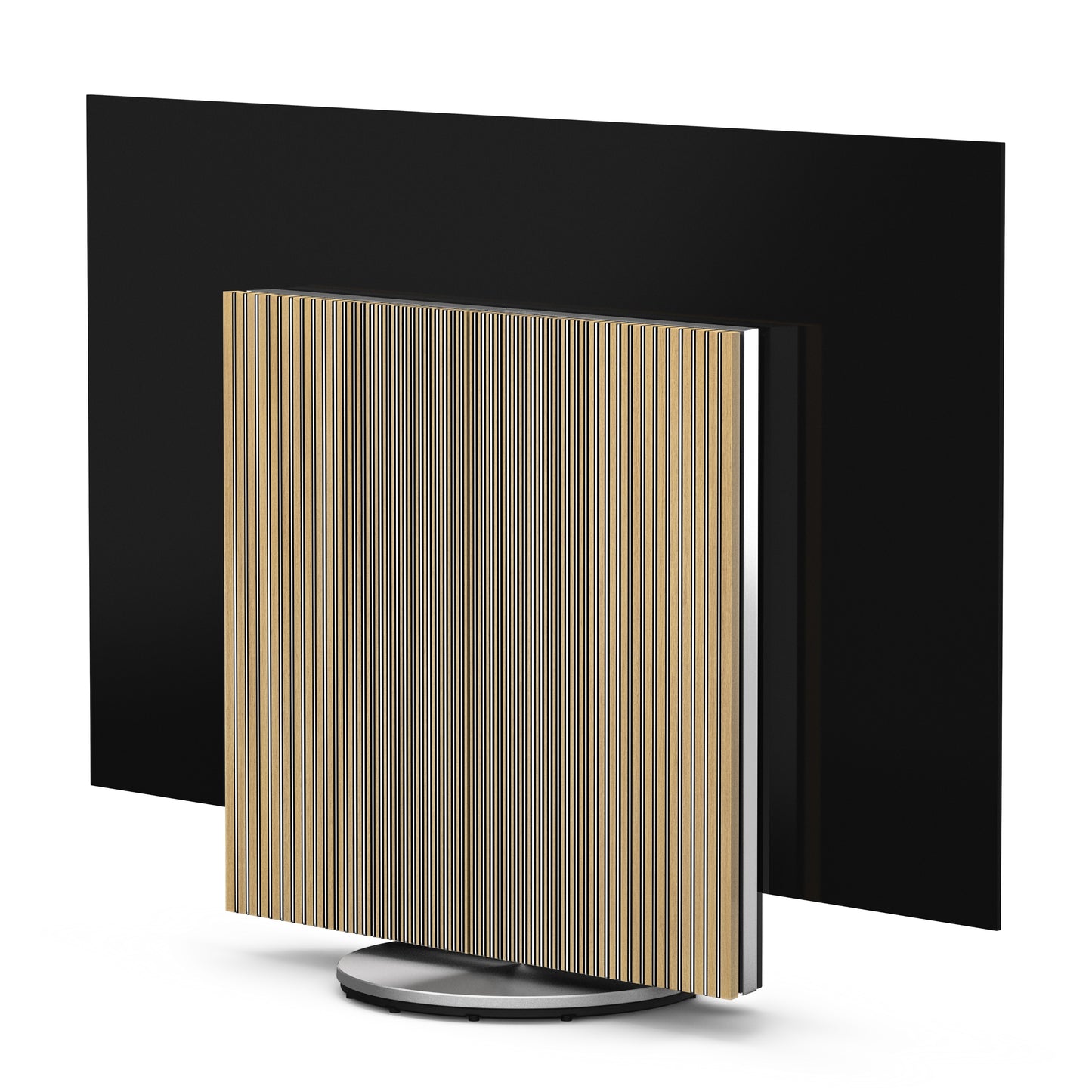 BeoVision Harmony von B&O auf Motorbodenstandfuß mit Eichenholz- Cover