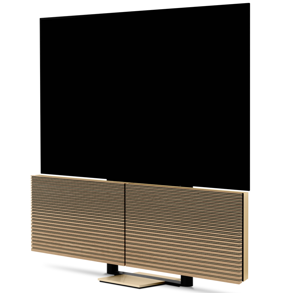 Bang & Olufsen, B&O, Beovision Harmony auf Standfuß in Gold Tone - Ansicht schräg vorn