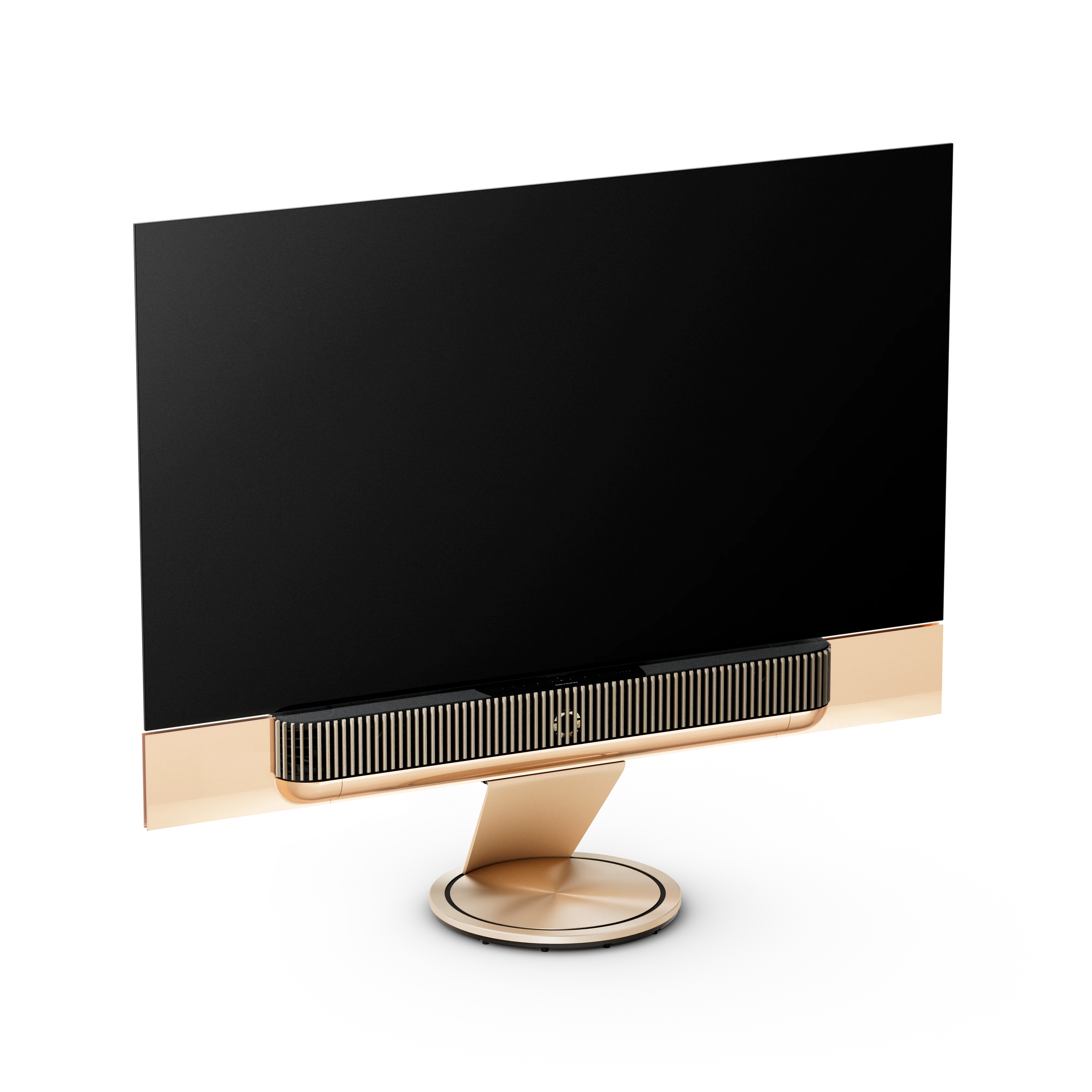 Bang & Olufsen, B&O, Beovision Theatre 77 Zoll in Gold Tone mit Holzcover in Light oak auf Bodenstandfuß