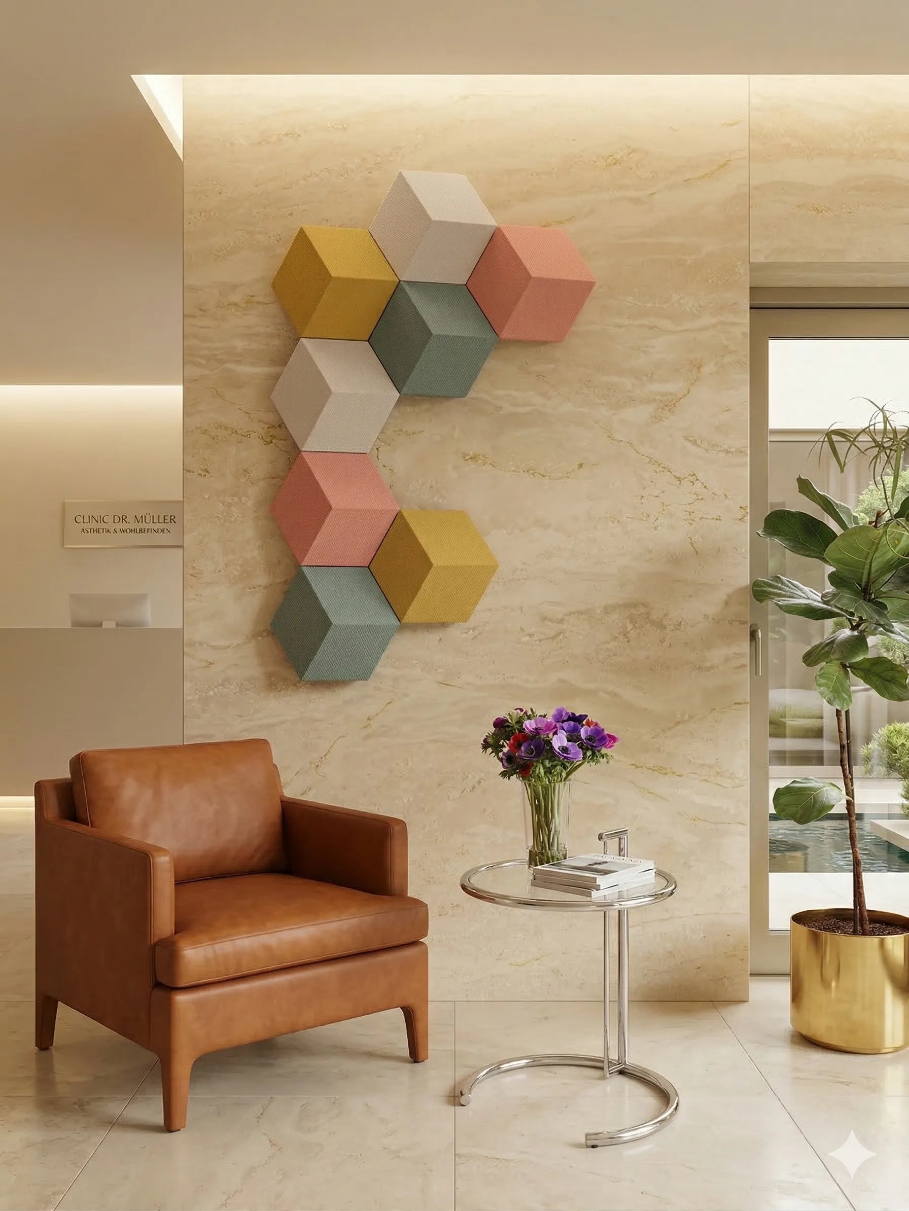 Beosound Shape an der Wand in einer Praxis - KI generated