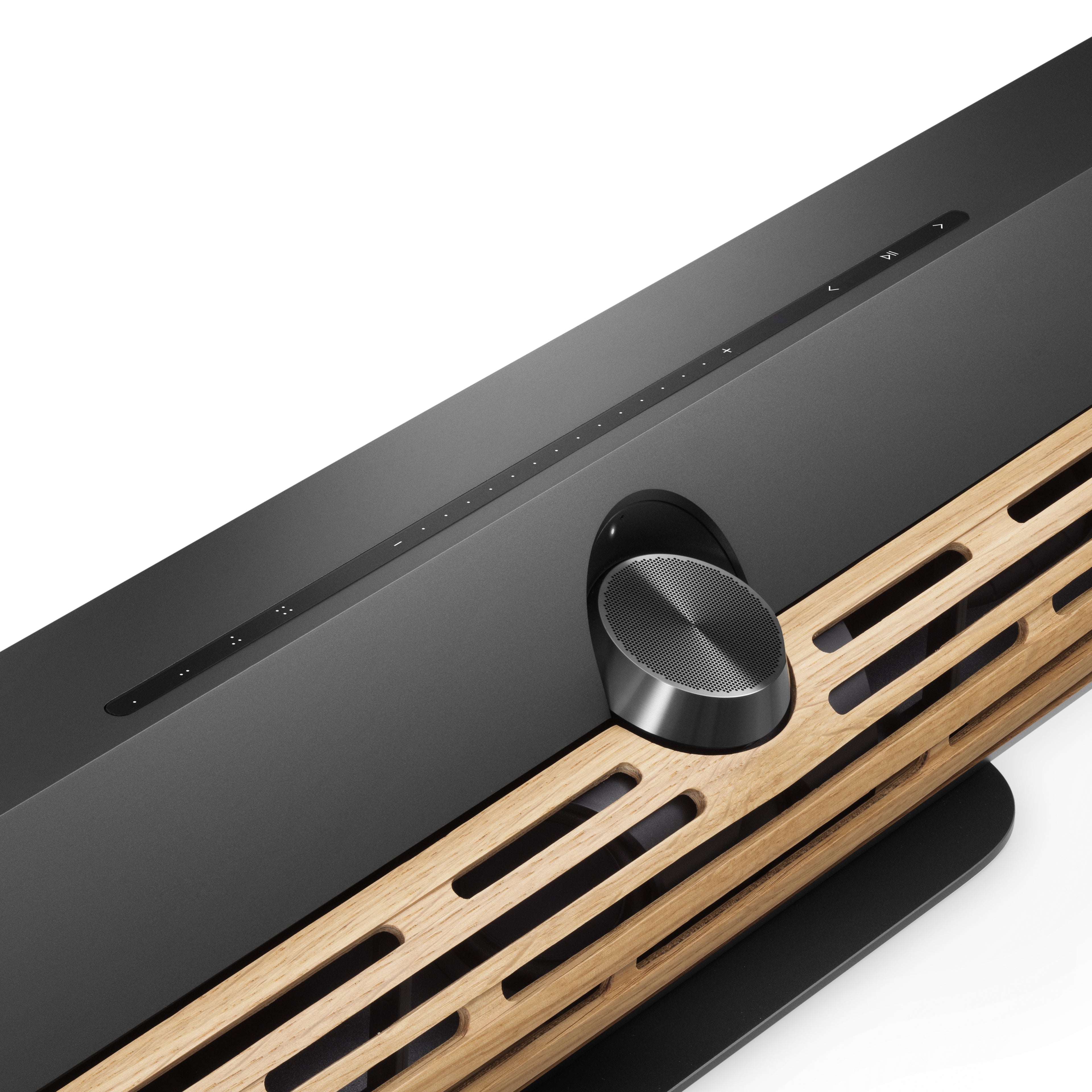 Bang & Olufsen Beosound Premiere Soundbar in blck anthracite - Detailaufnahme Bedienfelder oben mit Favoritentasten