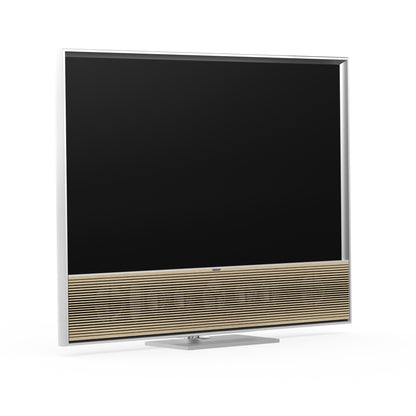 B&O Bang & Olufsen BeoVision Contour 55 Zoll mit silbernem Rahmen auf Tischstandfuß mit Cover in Kight oak