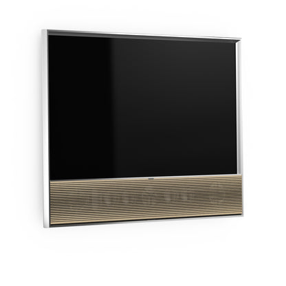 B&O Bang & Olufsen BeoVision Contour 55 Zoll mit silbernem Rahmen an Wandhalterung mit Cover in light oak