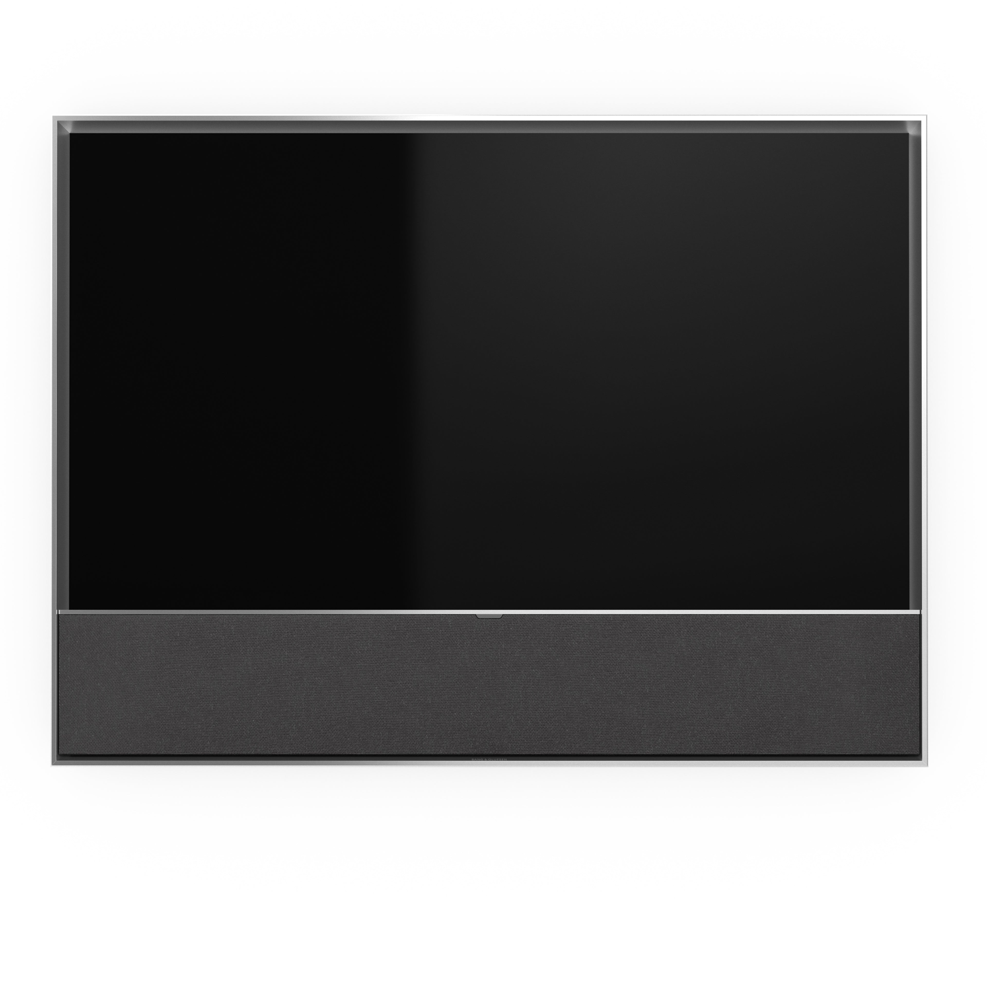 B&O Bang & Olufsen BeoVision Contour 55 Zoll mit silbernem Rahmen an Wandhalterung mit Cover in grey melange von Vorn
