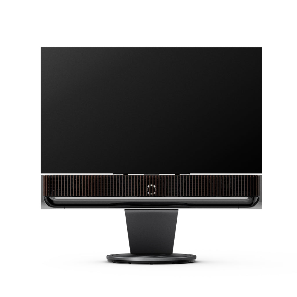 Bang & Olufsen Beovision Theatre 55 Zoll in black anthracite mit Cover in dark oak auf Motorbodenstandfuß