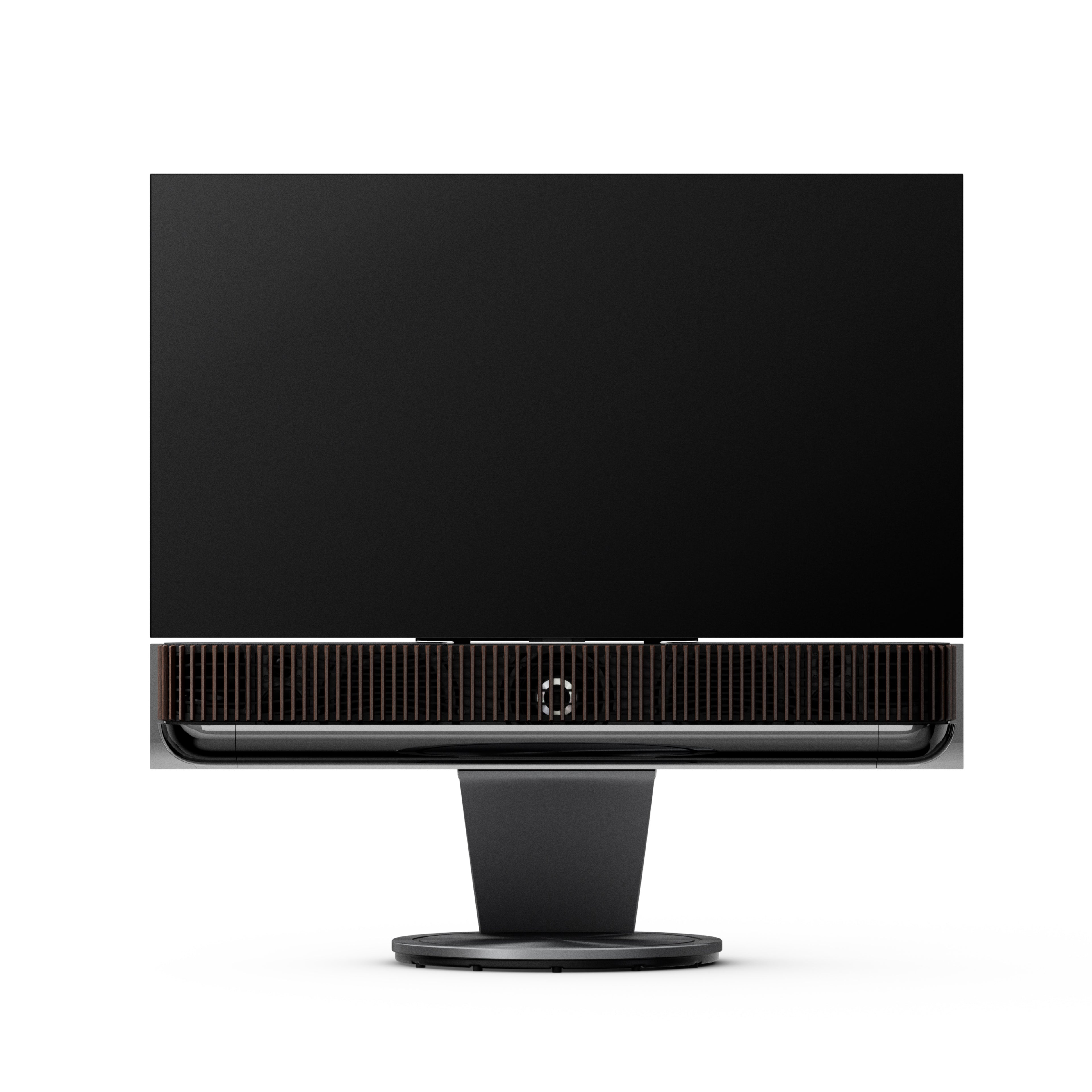 Bang & Olufsen Beovision Theatre 55 Zoll in black anthracite mit Cover in dark oak auf Motorbodenstandfuß