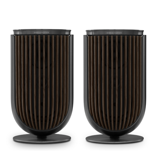 Bang & olufsen, B&O Beolab 8 Lautsprecher in Black anthracite mit dark oak Covern auf Tischstandfüßen